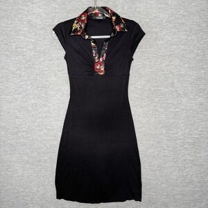 Vintage‎ Y2K Rampage Dress Size Small Asian Made In The USA Black Satin Collar